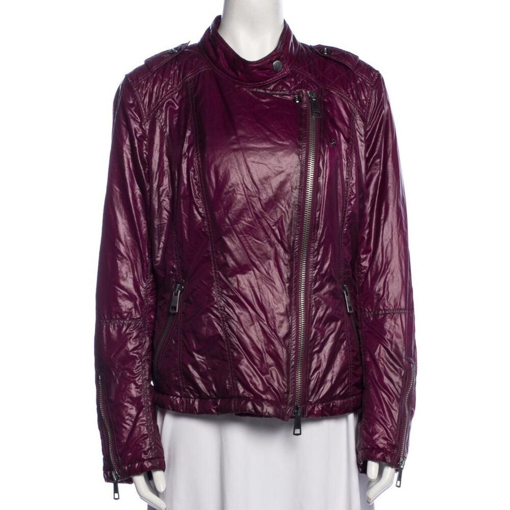 Burberry Brit Quilted Jacket Motorcycle Moto Plum Gunmetal Hardware US 14 - Picture 14 of 16